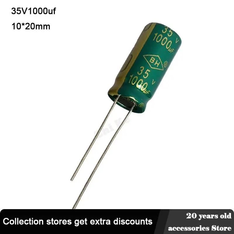 100 шт., алюминиевый электролитический конденсатор с низким ЭПС 35 в 1000 мкФ 10*20 мм, электрические конденсаторы 1000 мкФ 35 в