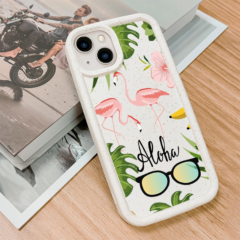 

Green Leaf Phone Case For iPhone 14 Plus 12 ProMax Cartoon Flamingo Cases For iPhone 12Pro 11 Pro X XS Max TPU Degradation Cover