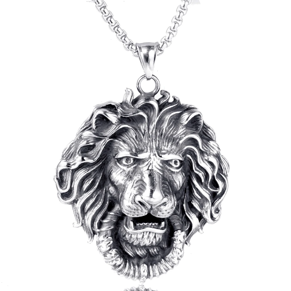 

Hip Hop Animal Lion Head Pendant Necklace Men Gothic Stainless Steel Biker Animal Necklace Chain Jewelry