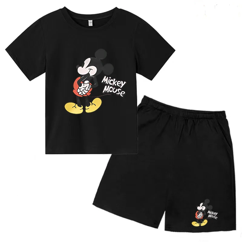 Mickey Mouse Children's T-shirt Set Disney Cartoon Kawaii Summer Casual Wear Girl Boy Top + Shorts 2-piece Party Holiday Outfit