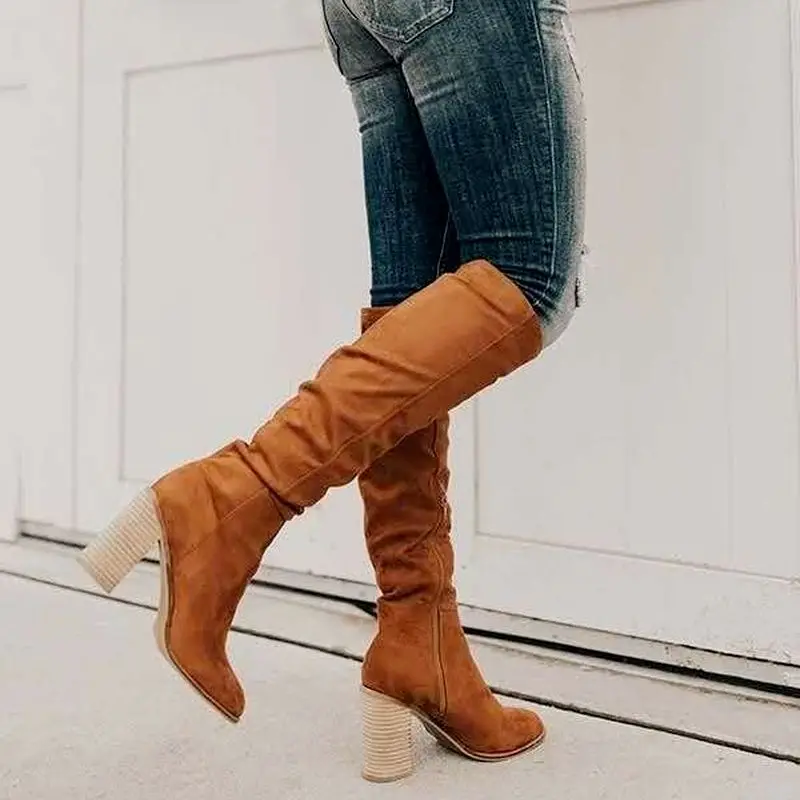 Over the knee boots women 2021 autumn and winter thick heel high heel suede boots female side zipper long boots