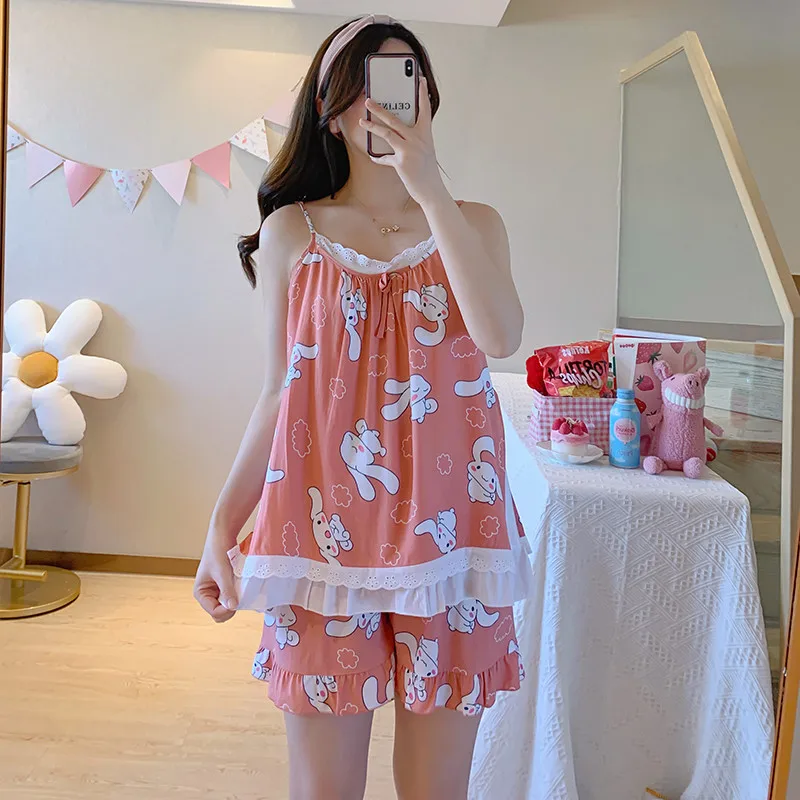 

Пикантная Пижама Sanrio, хлопковые шелковые шорты на бретелях, комплект из двух предметов, тонкая Домашняя одежда, кавайная, весна-лето