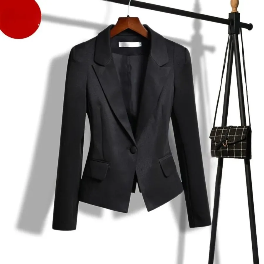 

Fashion Business Autumn Black Blazer Jacket Women's Coats Office Work Wear Outerwear Slim Elegant Vintage Short Blazers