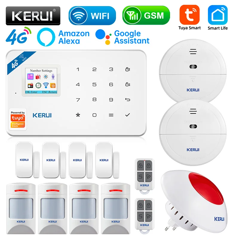 

KERUI W184, 1,7 дюйма, GSM, 4G, Wi-Fi, приложение Tuya, охранная сигнализация для умного дома, TFT-экран, Противоугонная сигнализация, 6 языков