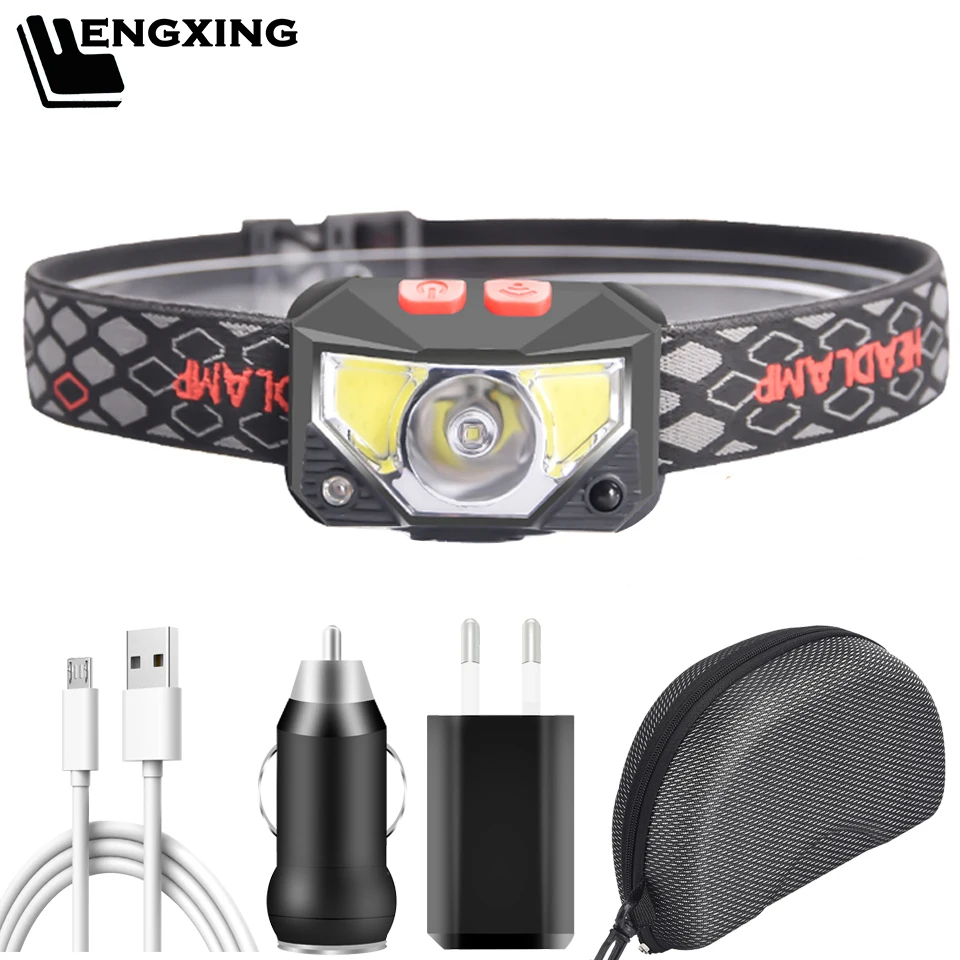 

XP-G Q5 Headlight Bulbs Lights Running Waterproof White and Red Color Sensor Zoomable Led Headlamp Built in Battery Head Lamp