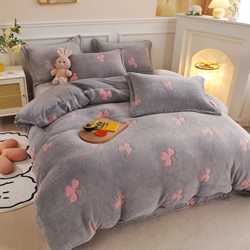 

Warm Soft Flannel Duvet Cover Coral Fleece Winter Thick Single Double Queen King Size Quilt cover Sided Velvet Bedding