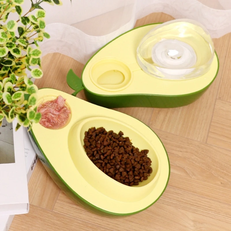 

Slow Feeding Cat Double Bowls Non-slip Base Pet Slow Feeding Dish Avocado Shape Washable Cat Food Water Feeding Tools Y5GB