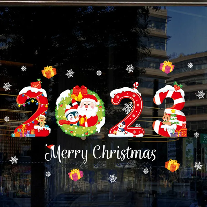 2023 New Year Christmas Wall Window Stickers Decals Merry Christmas Decoration For Home Xmas Party Navidad Gifts Noel Decor