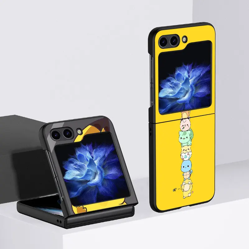 

Pikachu Cute Cartoon Fundas Case For Samsung Galaxy Z Flip 4 3 5G Black Hard Cell Phone Cover ZFlip5 Clear PC Luxury