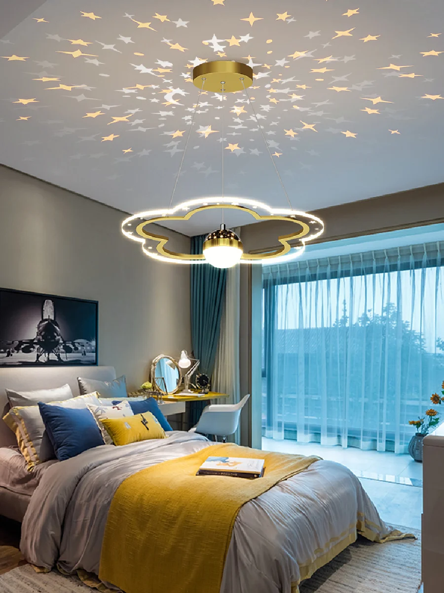 

Modern children's room chandelier bedroom lamp princess room lamp boy and girl eye protection starry sky projection lamps