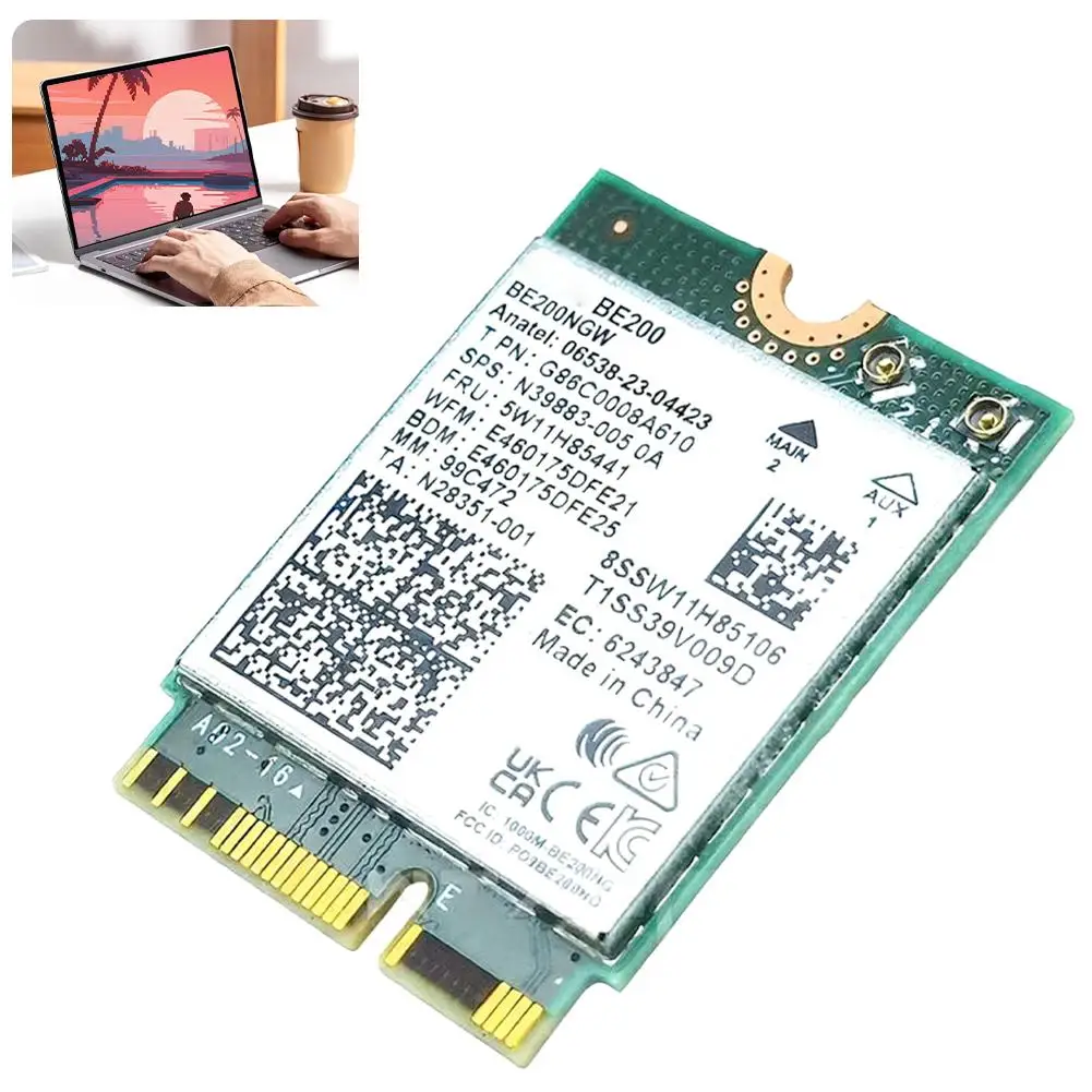 Фото Беспроводная сетевая карта BE200 WiFi 7, Bluetooth 5,4 WiFi BE200NGW NGFF M.2, адаптер 802.11AX 2,4G/5G/6 ГГц 8774 Мбит/с для ПК Win10/11 №2