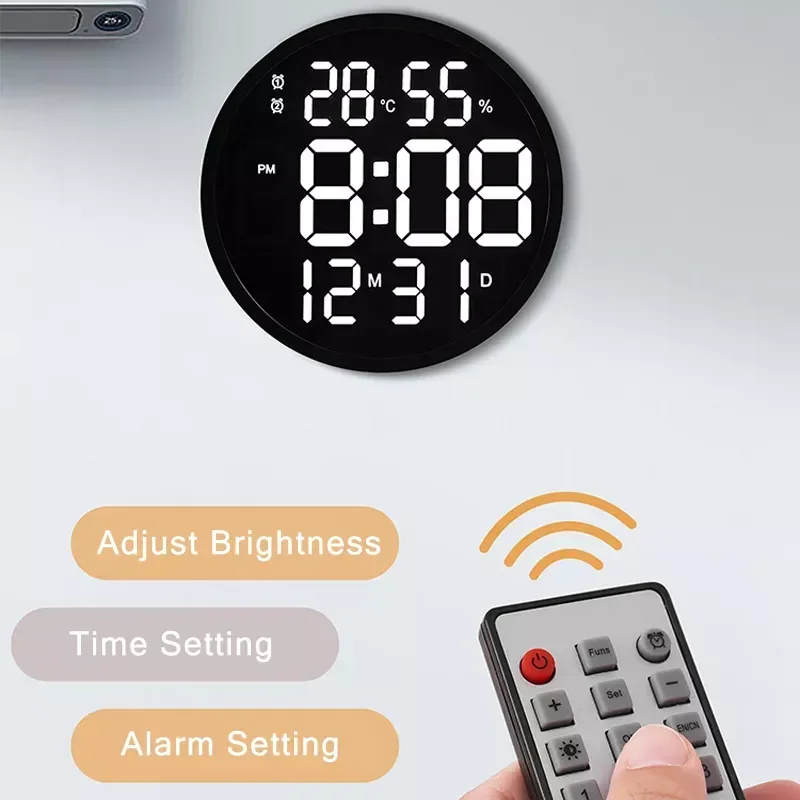 

Wall Clock Led Large Clock Mute Digital Temperature And Humidity Electronic Clock Modern Living Room Decoration 12 Inches