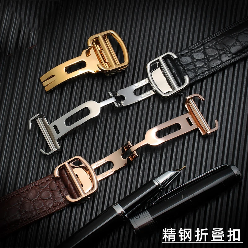 American crocodile leather watch strap suitable for cartier blue balloon convex leather strap 18 20mm men and women black