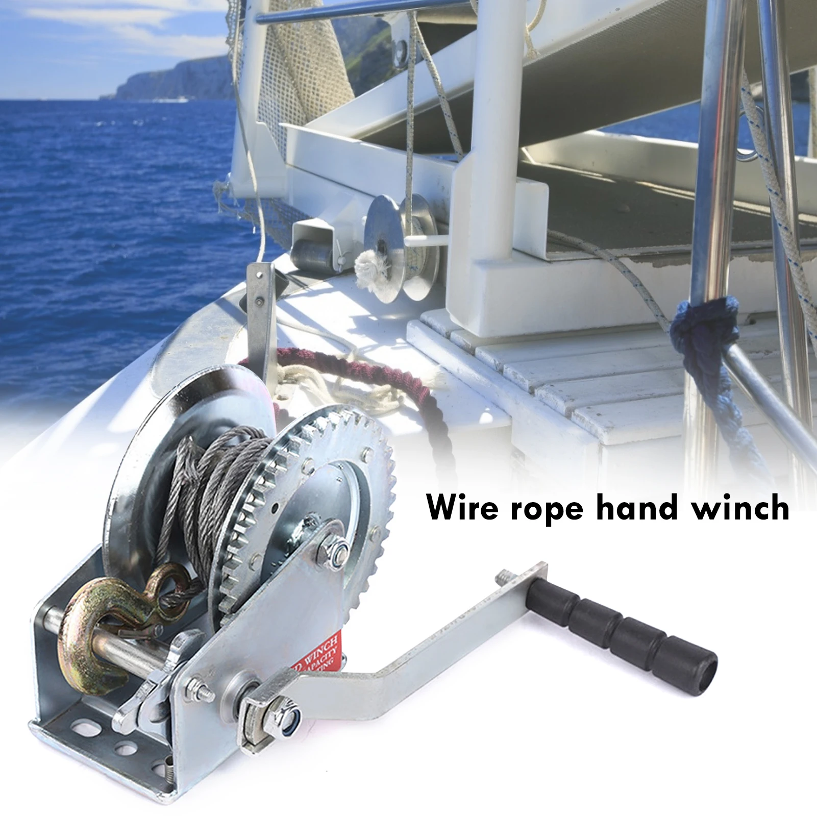 

Ship yacht Mini Hand Winch Durable Practical Manual Winch Tool Equipment Wire Rope Quality Hand Winch 800LBS Fishing boat winch