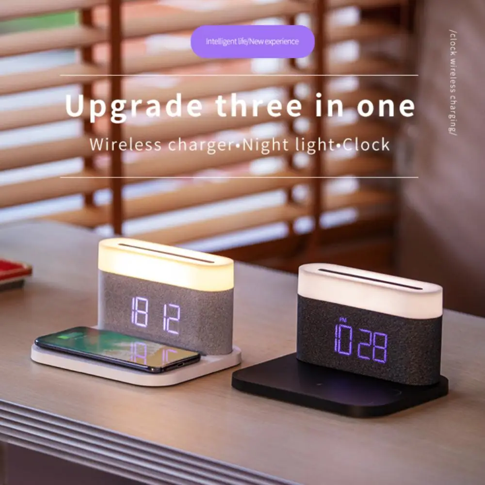 

S26 15W Fast Charging Wireless Charger Table Night Light With Alarm Clock Brightness Adjustable LED Lamp Charge For Bedroom Hot