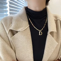 real gold plated zircon letter d square necklace korean ins cool style sweater chain autumn winter fashion net red necklace
