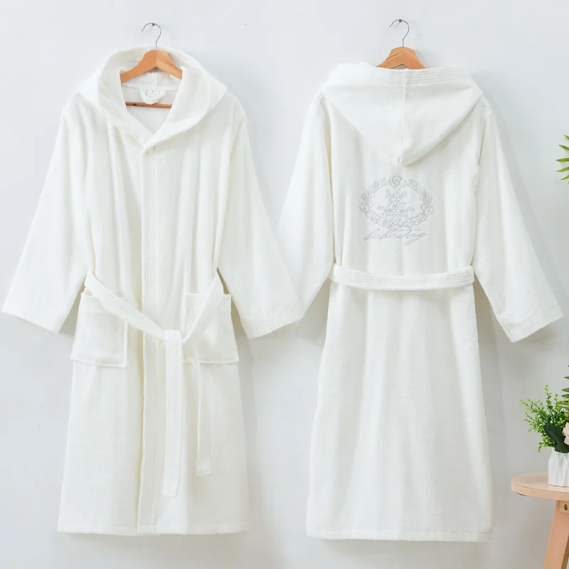 

Халат с капюшоном мужской/женский, Модный теплый банный халат из хлопка, с вышивкой, плотная одежда, осень-зима