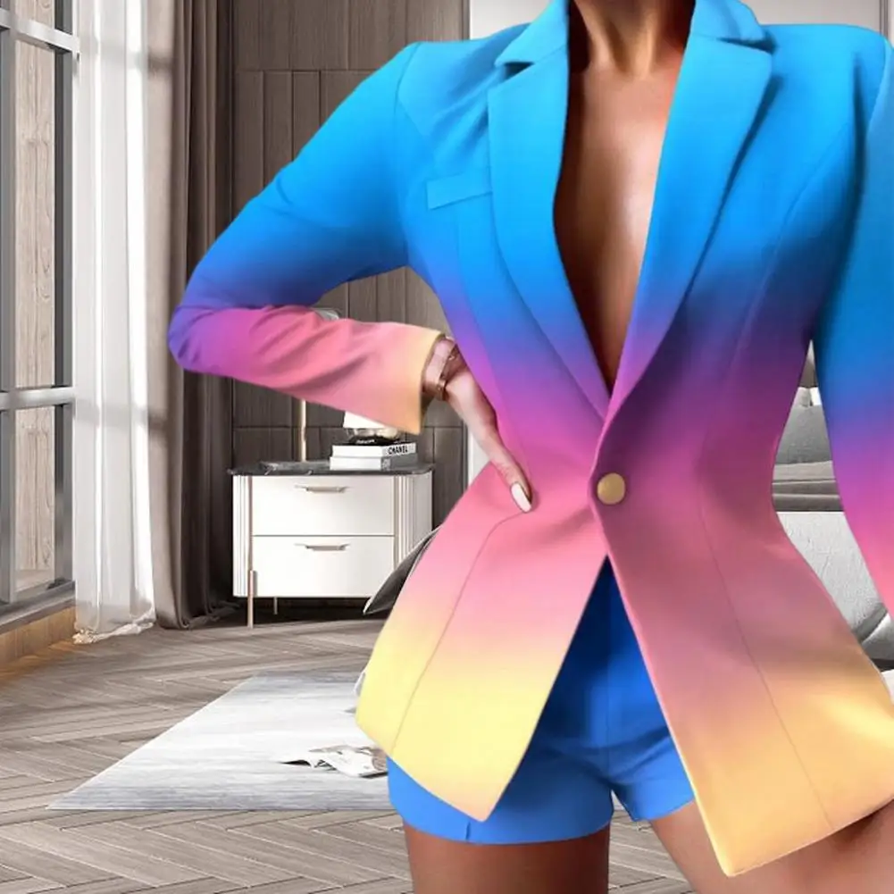 

Autumn Blazer Lapel Slim Fit Long Sleeve Single Button Women Blazer Fashion Gradient Color Office Suit Jacket بذلات بليزر نسائية