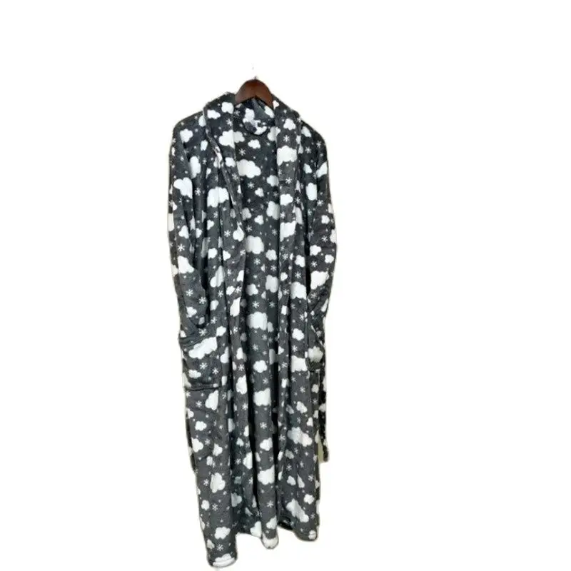 Mew Winter Flannel Nightgown For Women Robe Clouds Plaid Long Style Is Warm And Soft Pajamas Plus Size