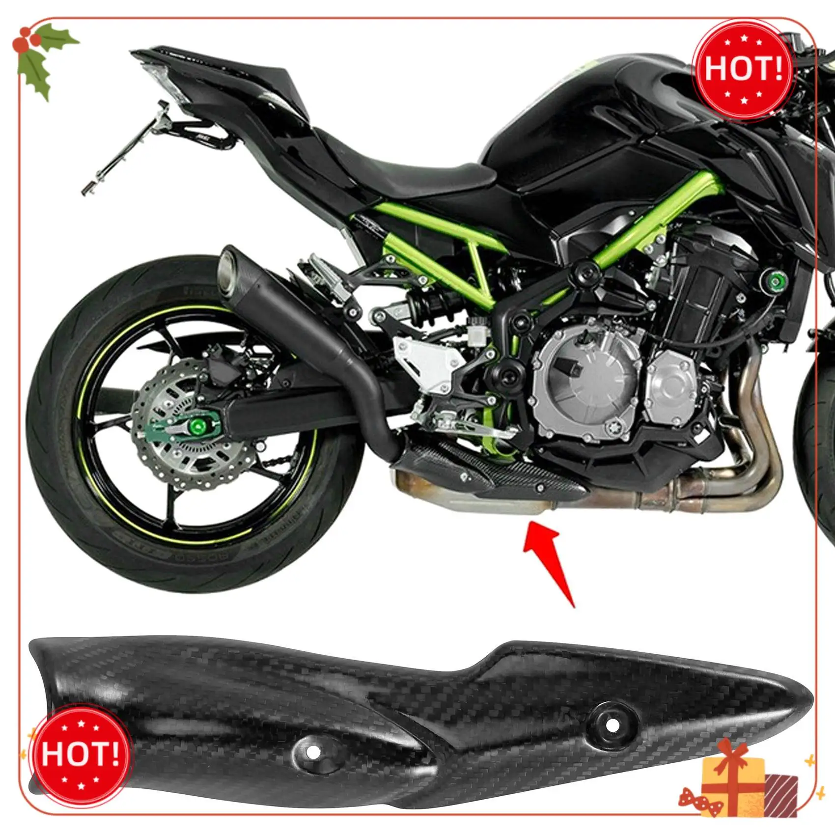 

Прочный-для Kawasaki Z900 2017-2019, выхлопная система мотоцикла, среднее звено, труба из углеродного волокна, теплозащитный экран, защита от ожогов