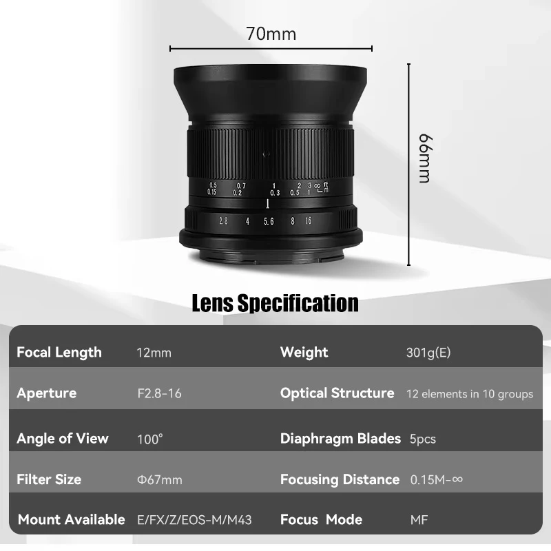 7artisans 12 мм F2.8 II APS-C 100 ° Широкоугольный ручной объектив для Sony E Nikon Z Canon R RF EOS M Leica Lumix