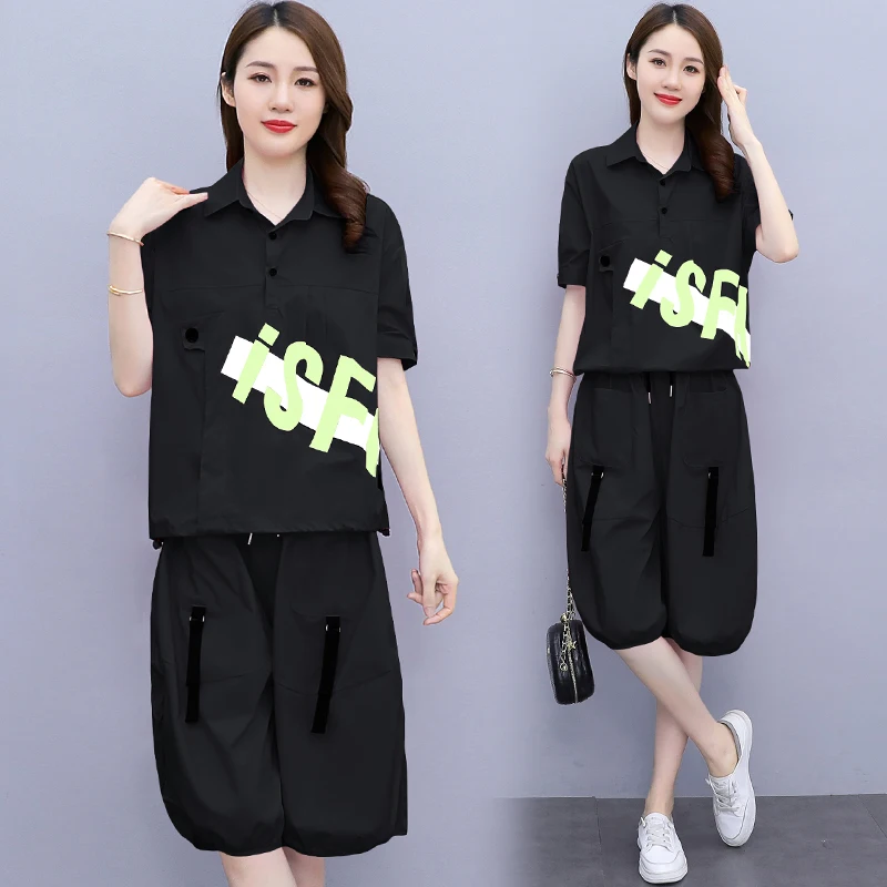 Женский летний Повседневный Спортивный костюм M-4XL свободный женский топ и шорты