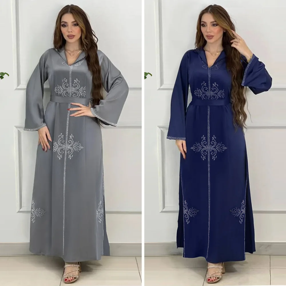 

Eid Party Evening Gown Diamonds Luxury Moroccan Caftan Jalabiya Muslim Women Long Dress Arabia Abaya Ramadan Djellaba Gown Robe