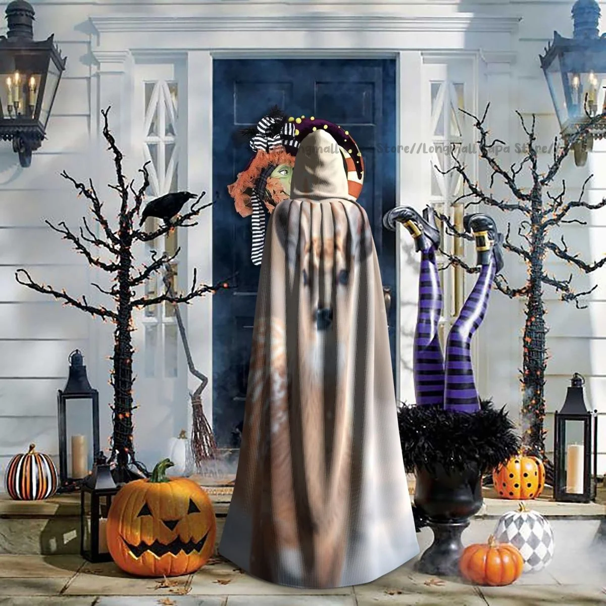 Олень в лесу со снегом плащ с капюшоном пальто Хэллоуин Косплей Костюм вампира