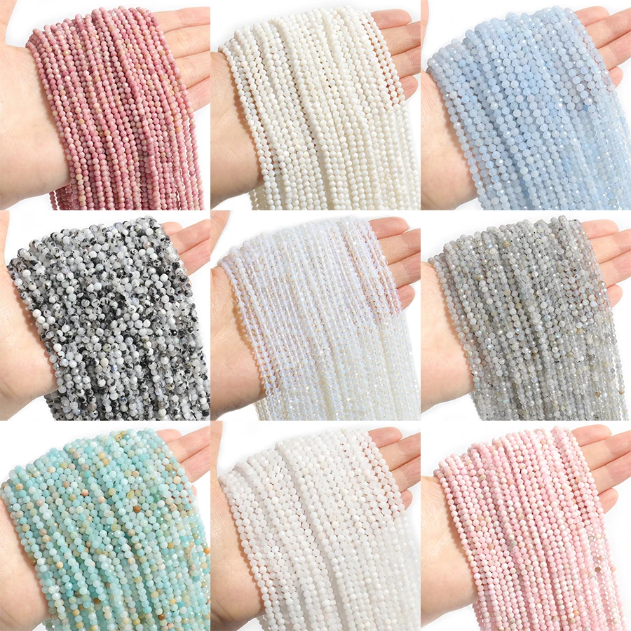 Hurtownia fasetowanych koralików z kamienia naturalnego fasetowany amazonit akwamaryn opal labradoryt luźny koralik dystansowy do tworzenia biżuterii 2 3 4mm