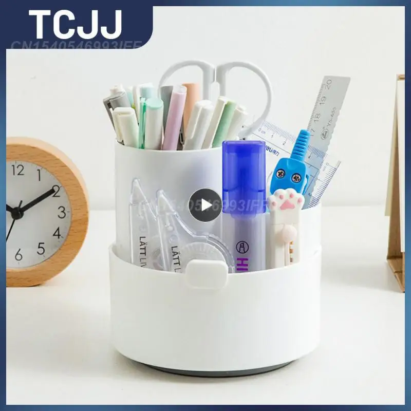 

Настольный держатель для ручек большой емкости, многофункциональный держатель для ручек, милая школьная коробка для хранения с вращающейс...