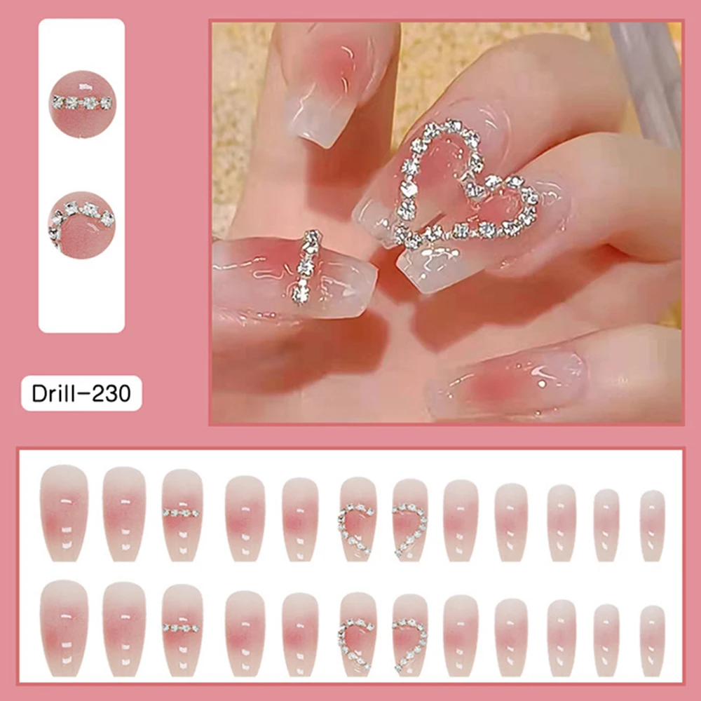 

24 Pcs Summer High Style Long Nail Patch Finished Manicure Fake Nail Plate With Diamonds Removable Full Cover Nails SUB Sale