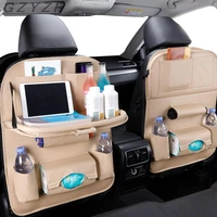 car seat back organizer genuine leather pad bag car storage organizer foldable table tray travel storage bag auto accessories