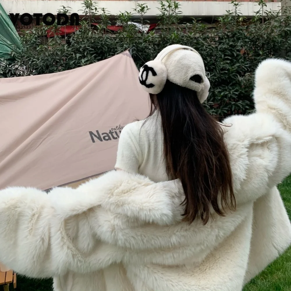 Women's Winter Long Fur Coats Fashion Casual Loose Turn-down Collar Jacket Warm Luxury Faux Fox Fur Overcoat Ladies Elegant Coat