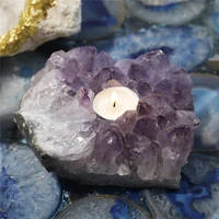 1pcs natural amethyst cluster candle holder raw mineral stones crystal quartz candlestick wedding dinner home decor