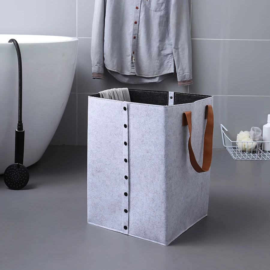 

Felt Laundry Basket Dirty Clothes Basket Foldable Laundry Hamper with Handles Square Storage Bin Bucket Home Toys Organizer