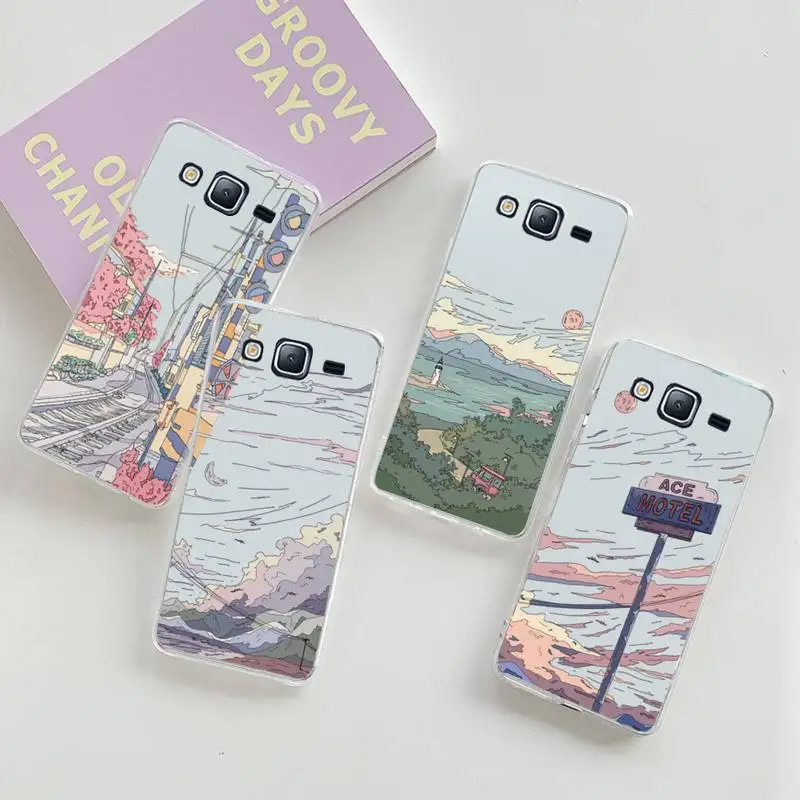 

sunset scenery Landscape Illustration Phone Case Transparent For Samsung Galaxy A S 22 52 20 21 71 10 51 50 12 40 fe ultra plus