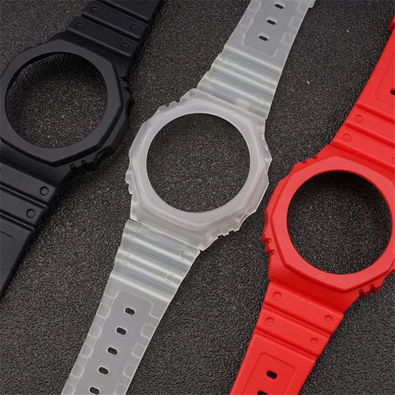 Дешево Ремешок из смолы + чехол для Casio G-Shock GA-2100 GA-2110 Замена ремешка для часов быстросъемный мужской женский мужской браслет защитный чехол