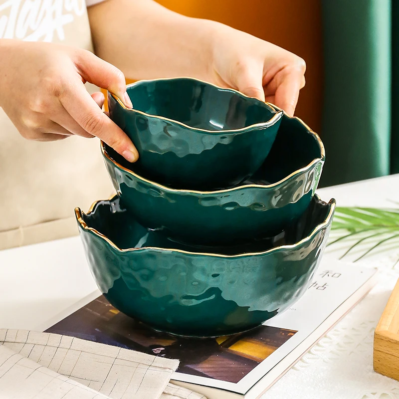 

Emerald Phnom Penh Ceramic Salad Bowl Household Tableware Creative Large Chinaware Fruit Cup Porcelain Noodle Soup Bowl