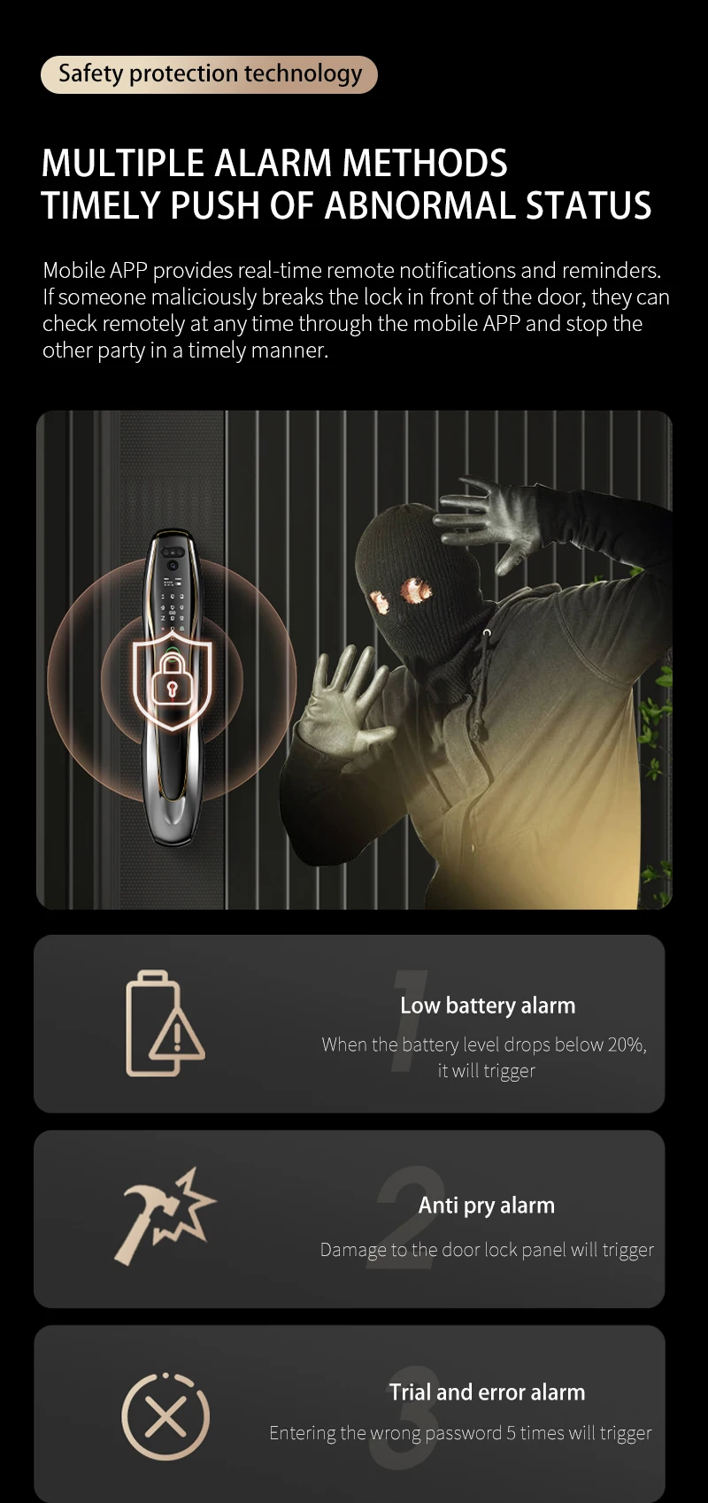 Фото oor Lock Домофон с отпечатком пальца Wi-Fi Умный дверной замокPLM-1 3D Засов для лица Smart D №4
