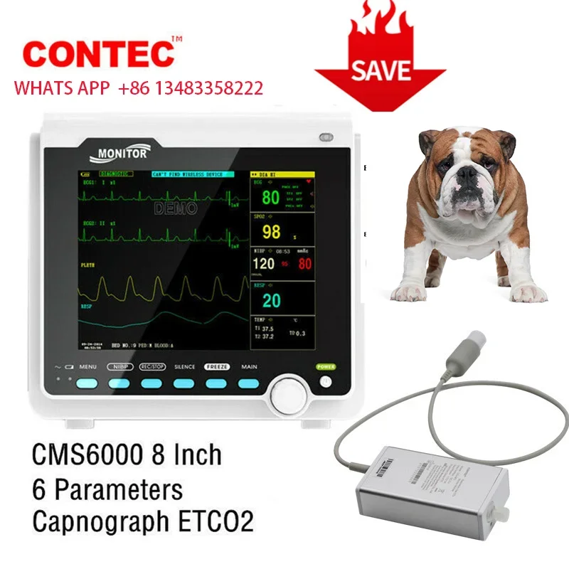 Фото Портативный клинический монитор пациента CONTEC CMS6000C, 6-параметрическое оборудование для взрослых, детей, новорожденных и ветеринарного применения, с функцией ЭКГ. №3