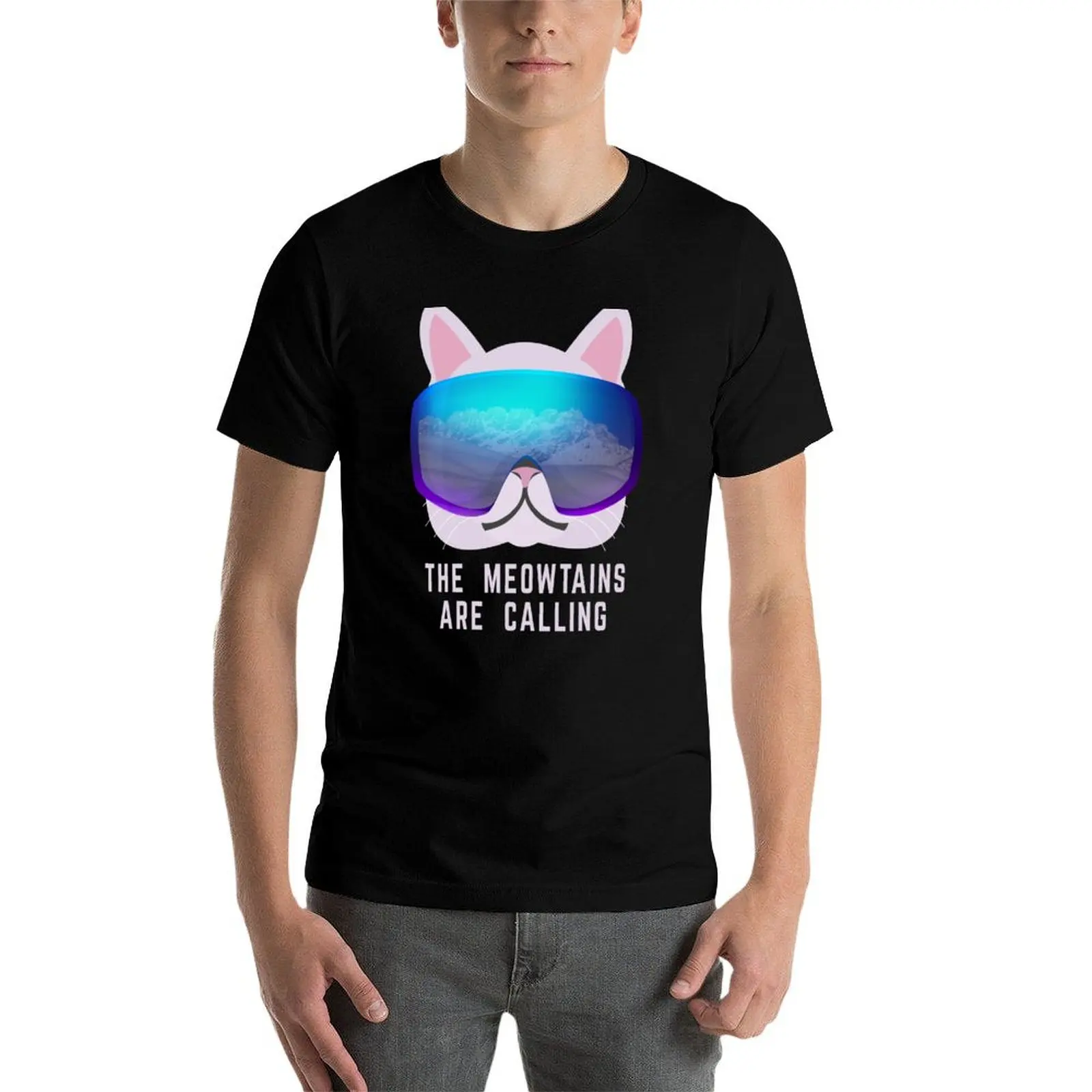 Фото Футболка Ski Cat от The Meowtains, повседневный минималистичный топ с короткими рукавами №3