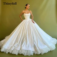 elegant sleevless strapless wedding dresses long satin pearls bride bridal ball gowns appliques princess country dress vestidos