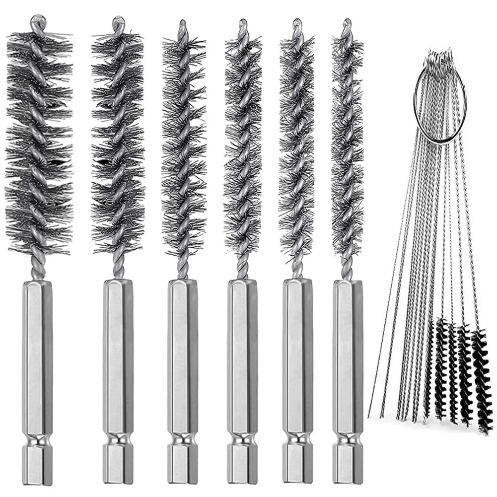 

Stainless Steel Bore Brush,Twisted Wire Brush with Handle 1/4 Inch Hex Attachment Drill Set for Tubes Ports Bearings
