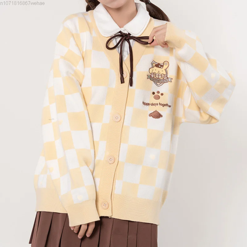 Sanrio Cinnamoroll Melody Kuromi Purin вязаный кардиган с вышивкой свитер женский жаккардовый