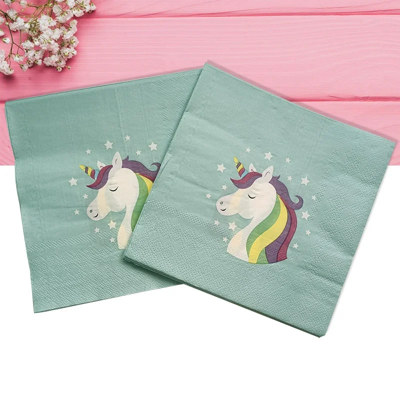 

10PCS 33CM Unicorn Table Towel Printed Large Napkins Craft Material For Decoupage Christmas Paper Napkin Disposable Tableware
