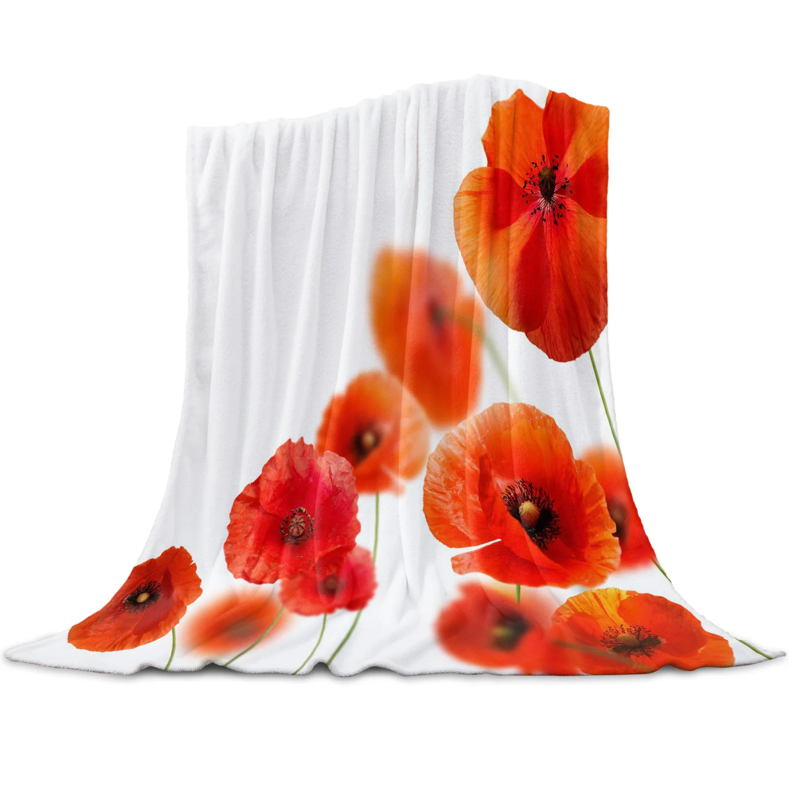 

Plant Red Poppy Flower Blanket Mat Coral Fleece Throw for Bed Home Bedroom Sheet Kids Aldult Flannel Blankets