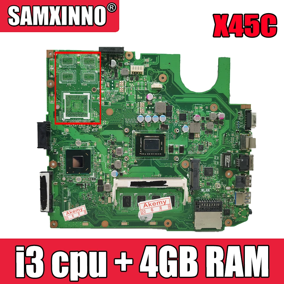 

Материнская плата Akemy для ASUS X45C Laotop, материнская плата X45C X45VD X45V X45 с процессором i3 + 4 Гб ОЗУ