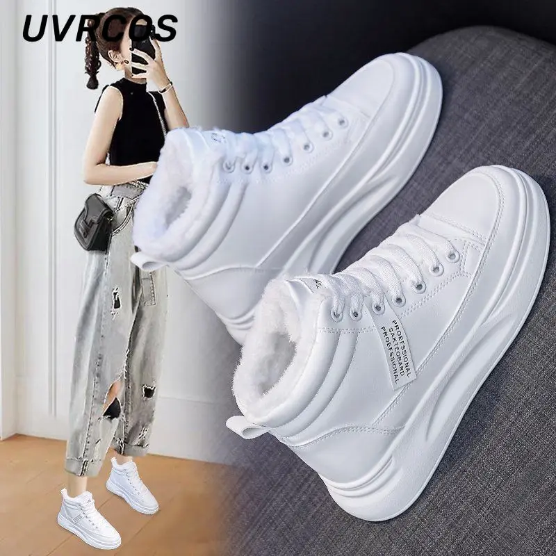 

Lace-up High-top Women Shoes Thick-soled Sports Casual Sneakers Fleece All-match Fashion 2022 Winter New
