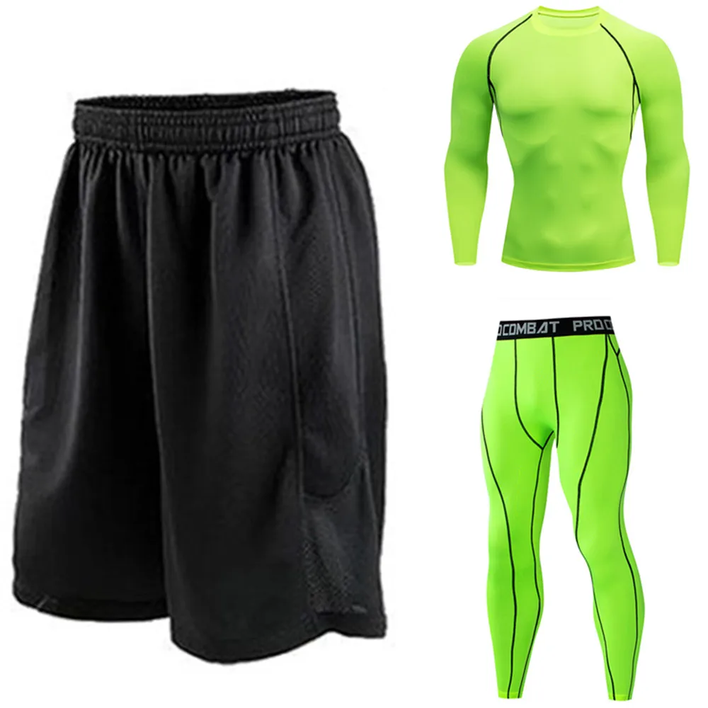 

Men Long Sleeve T Shirts Leggings Pant Sports Shorts Tight Fitness Running Trousers Training Top Base Layer Jersey Compression