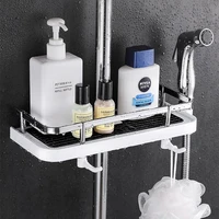 shower storage holder bathroom shelf pole shelves shampoo tray stand no drilling lifting rod shower head holder rack organizer